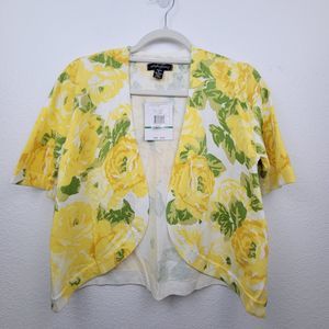 Designers Originals Yellow Rose Short Sleeve Cardigan Size Large Petite